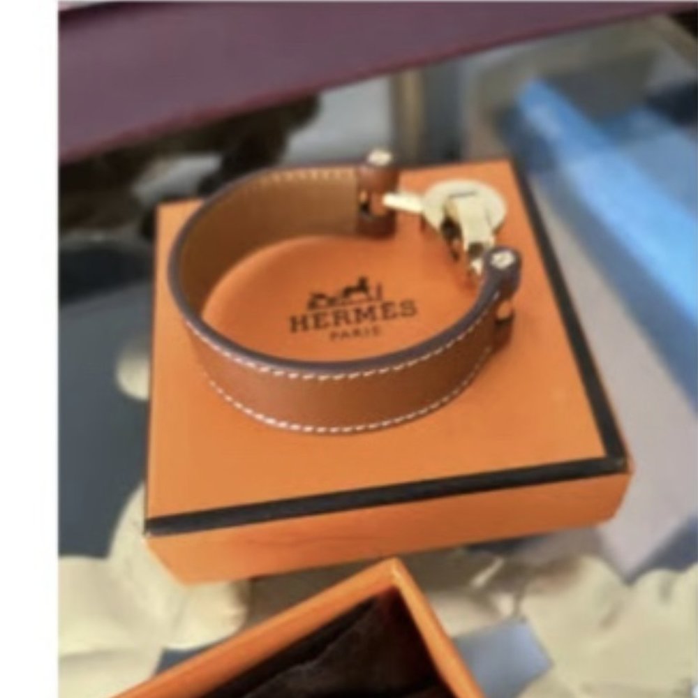 HERMÈS Lancelot Palladium Bracelet w/ Leather Strap. 7.5” - Excellent Condition.